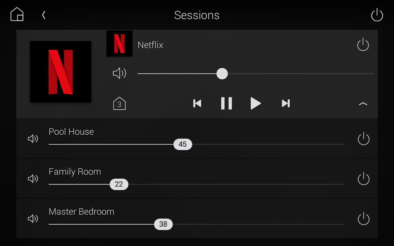 whole house audio control screen