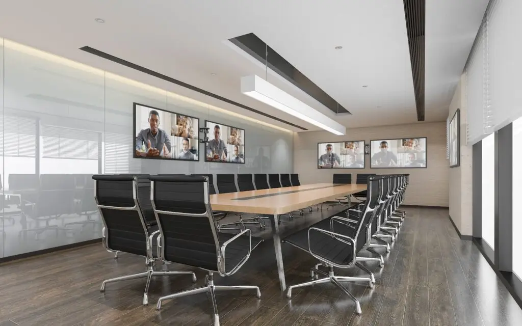 Ań office with a custom commercial audio system